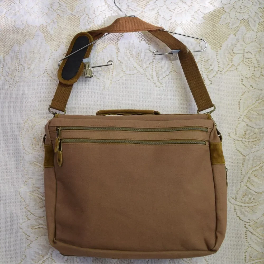 Ogio Canvas Khaki Camel Messenger Book Bag Shoulder Strap Carry On School Work